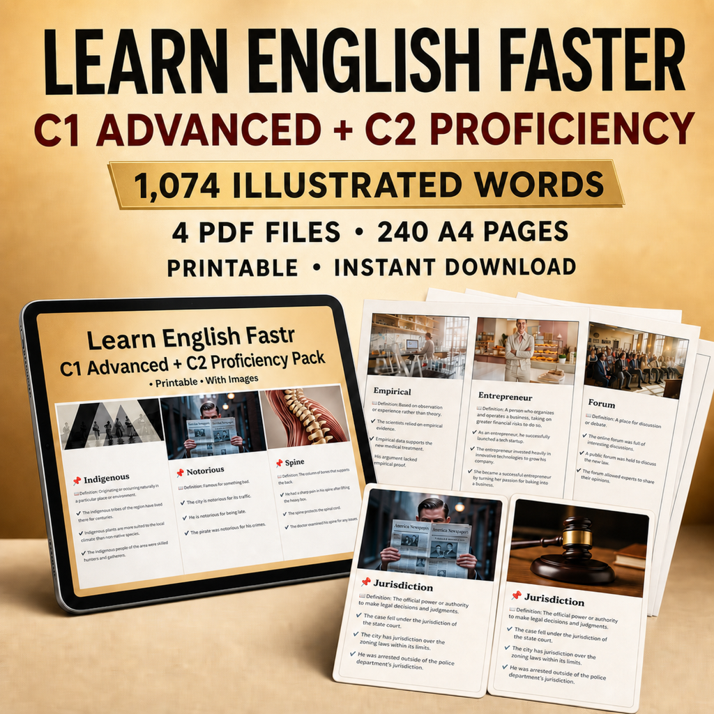 English Flashcards Printable PDF | 1074 Vocabulary Cards | C1 Advanced English | ESL Learning