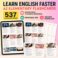 English Flashcards Printable PDF | 537 Vocabulary Cards | A2 Elementary English | ESL Learning | Instant Download