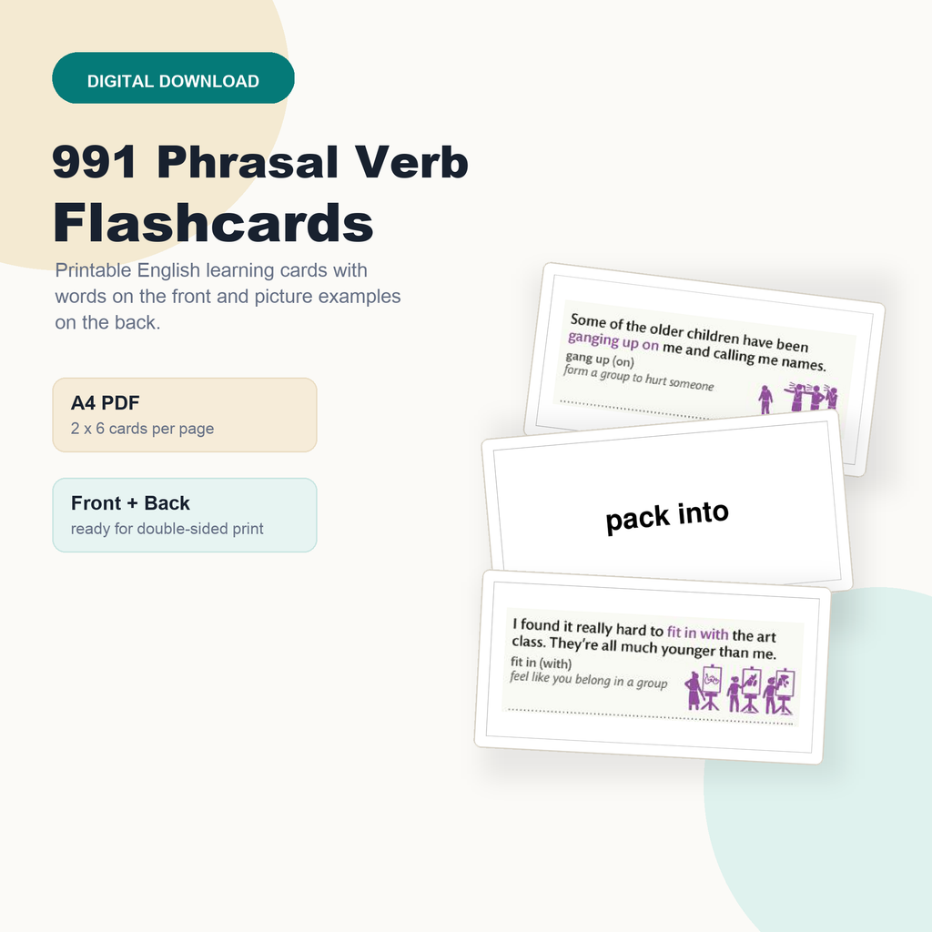 991 Phrasal Verb Flashcards PDF | Printable ESL Cards with Pictures