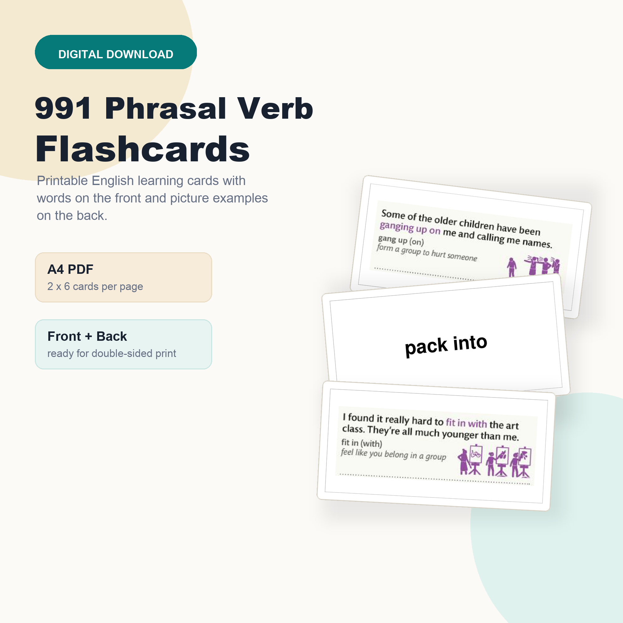 991 Phrasal Verb Flashcards PDF | Printable ESL Cards with Pictures