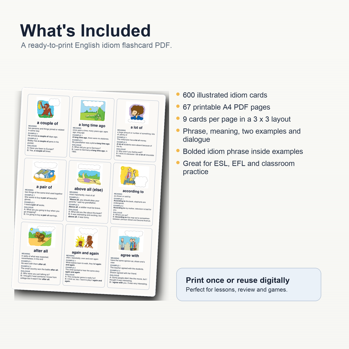 600 Illustrated English Idiom Flashcards – Printable ESL Learning Cards PDF