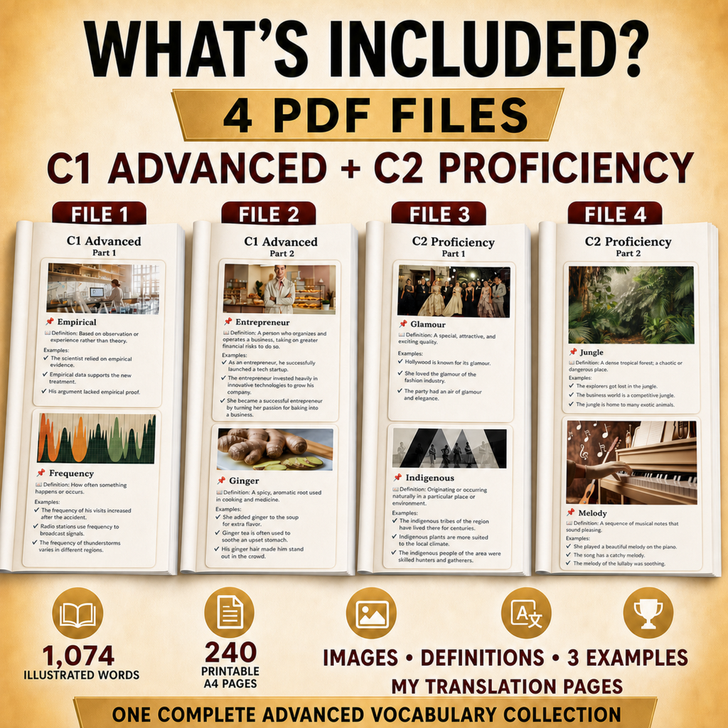 English Flashcards Printable PDF | 1074 Vocabulary Cards | C1 Advanced English | ESL Learning
