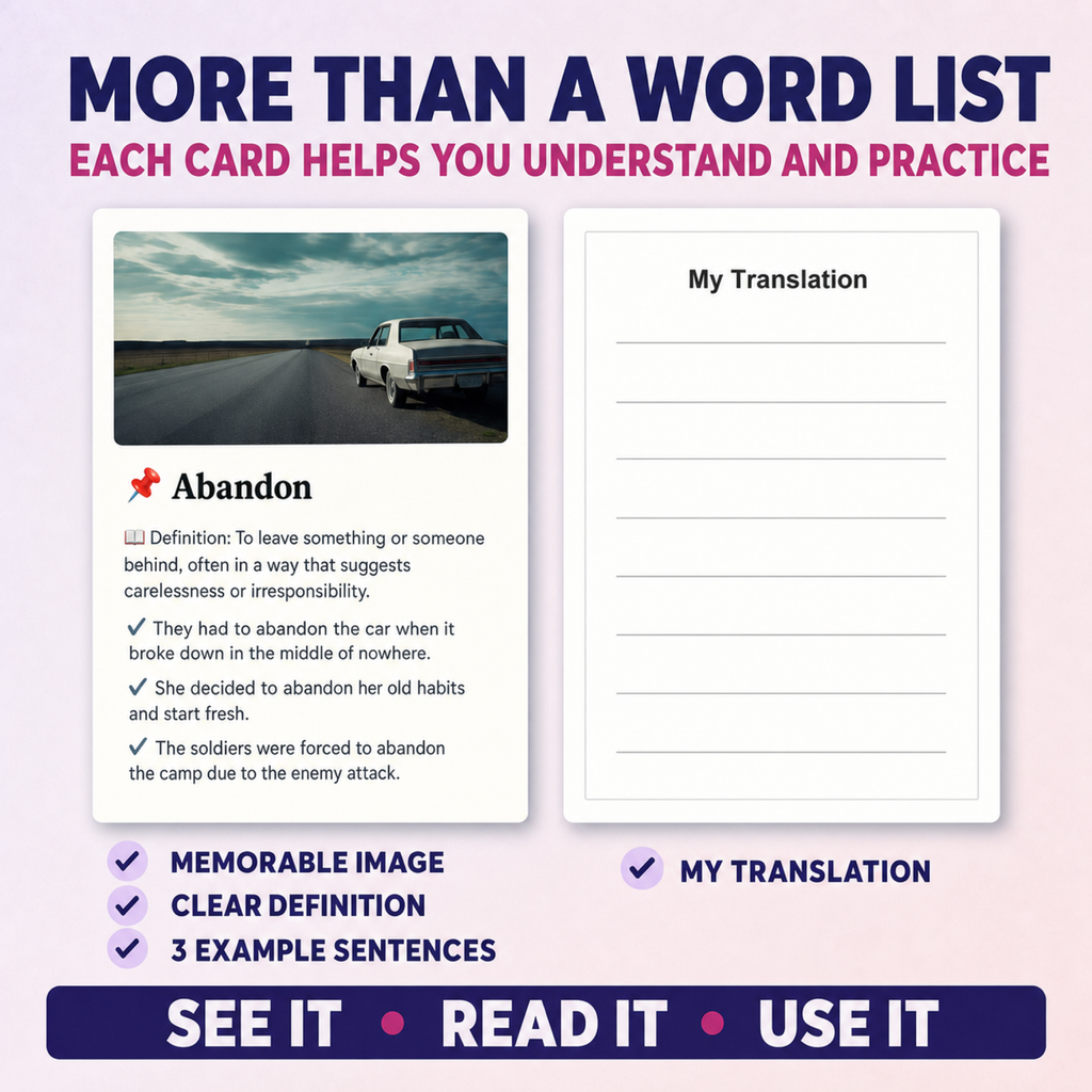 English Flashcards Printable PDF | Vocabulary Cards | ESL Learning for Beginners | Basic English Words