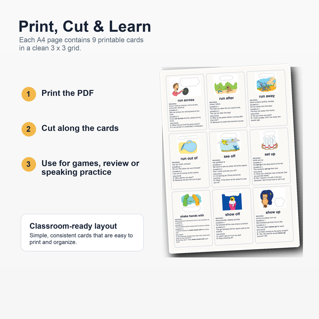 600 Illustrated English Idiom Flashcards – Printable ESL Learning Cards PDF