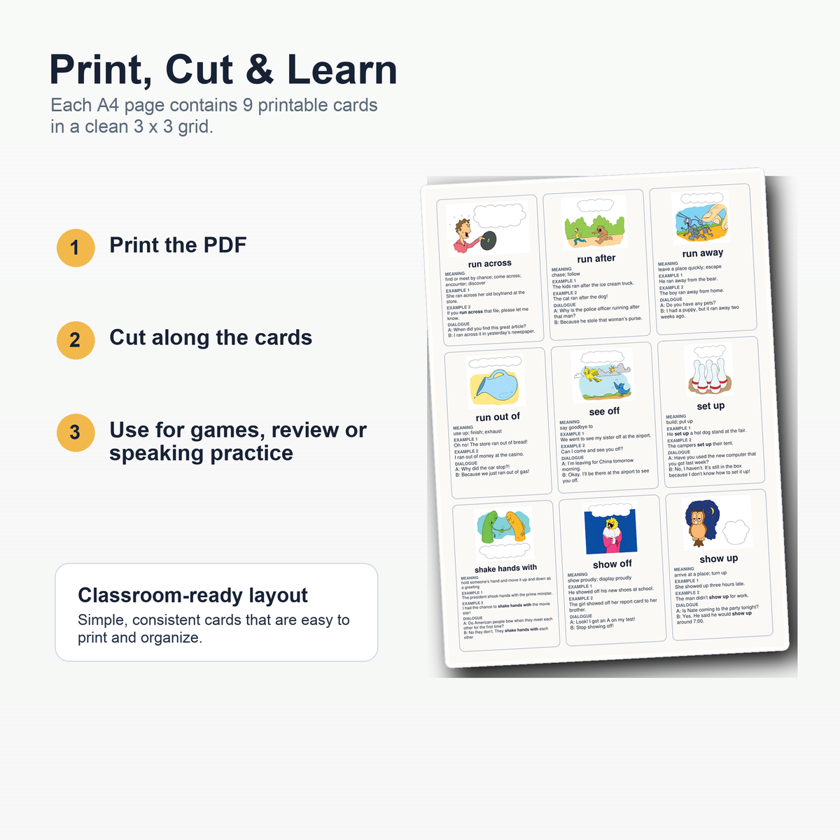 600 Illustrated English Idiom Flashcards – Printable ESL Learning Cards PDF