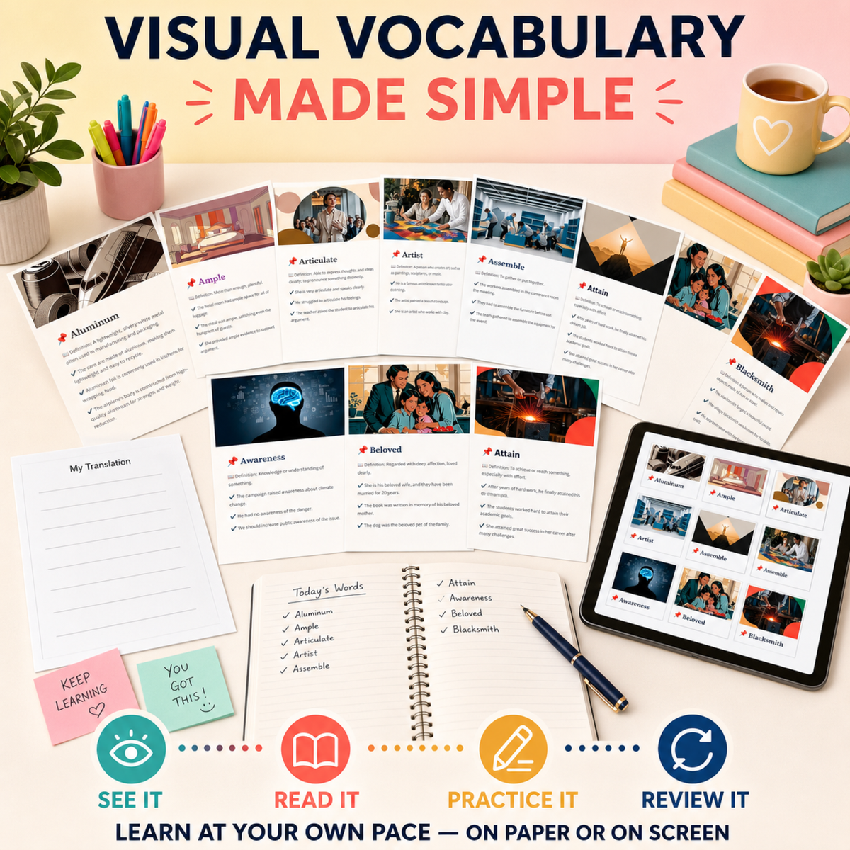 English Flashcards Printable PDF | 537 Vocabulary Cards | A2 Elementary English | ESL Learning | Instant Download