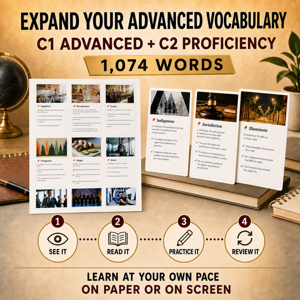 English Flashcards Printable PDF | 1074 Vocabulary Cards | C1 Advanced English | ESL Learning
