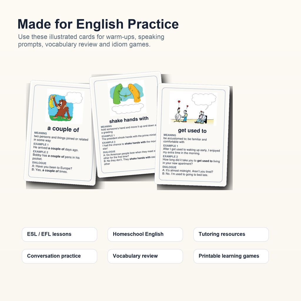 600 Illustrated English Idiom Flashcards – Printable ESL Learning Cards PDF