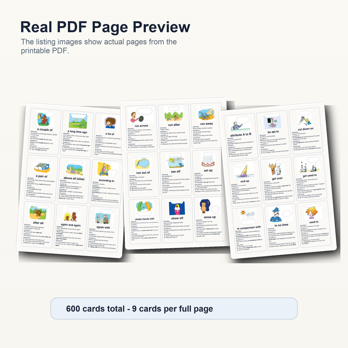 600 Illustrated English Idiom Flashcards – Printable ESL Learning Cards PDF