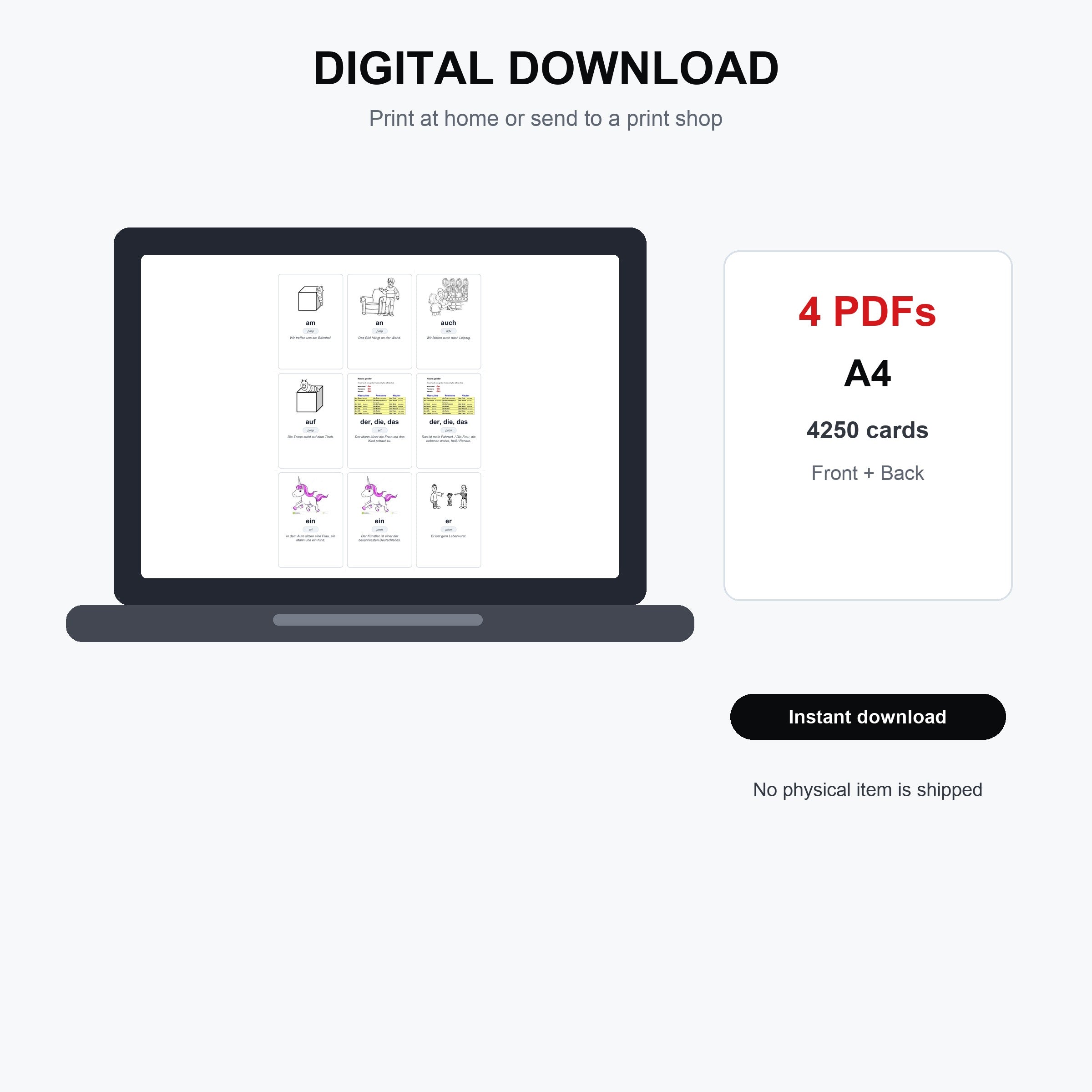 4250 German Vocabulary Flashcards | A1-C2 Levels, German-English Study Cards (PDF Download)