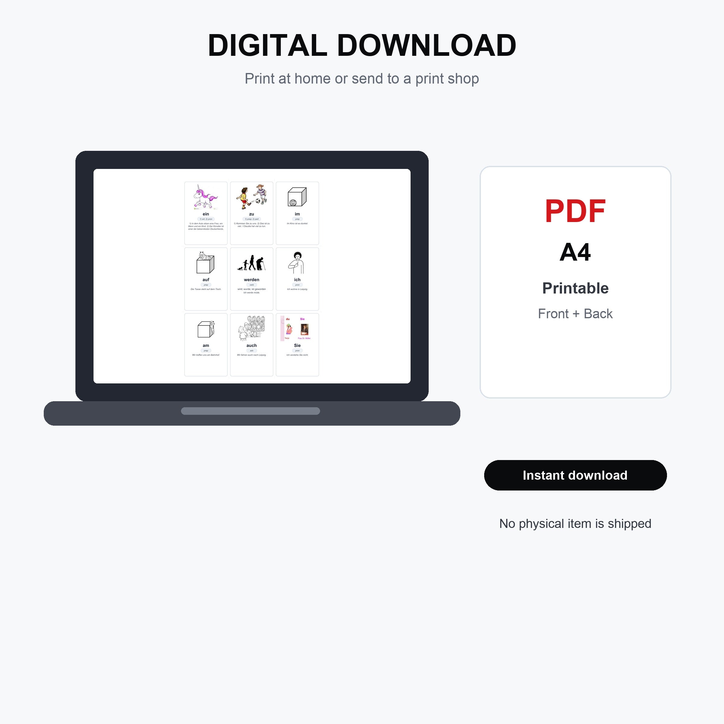 4000 German Flashcards PDF A1–C1 | English Translation | Instant Download