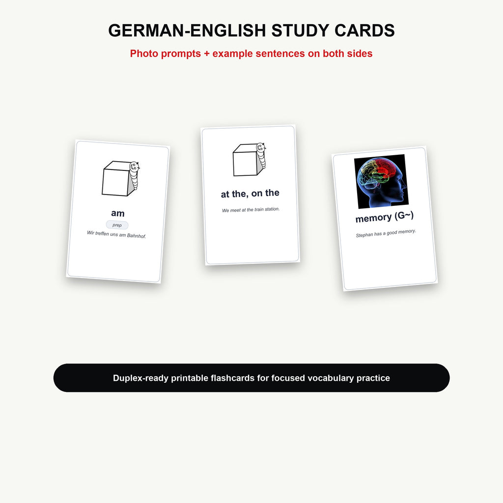 4250 German Vocabulary Flashcards | A1-C2 Levels, German-English Study Cards (PDF Download)