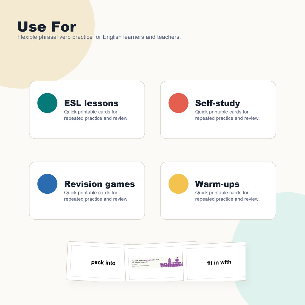 991 Phrasal Verb Flashcards PDF | Printable ESL Cards with Pictures