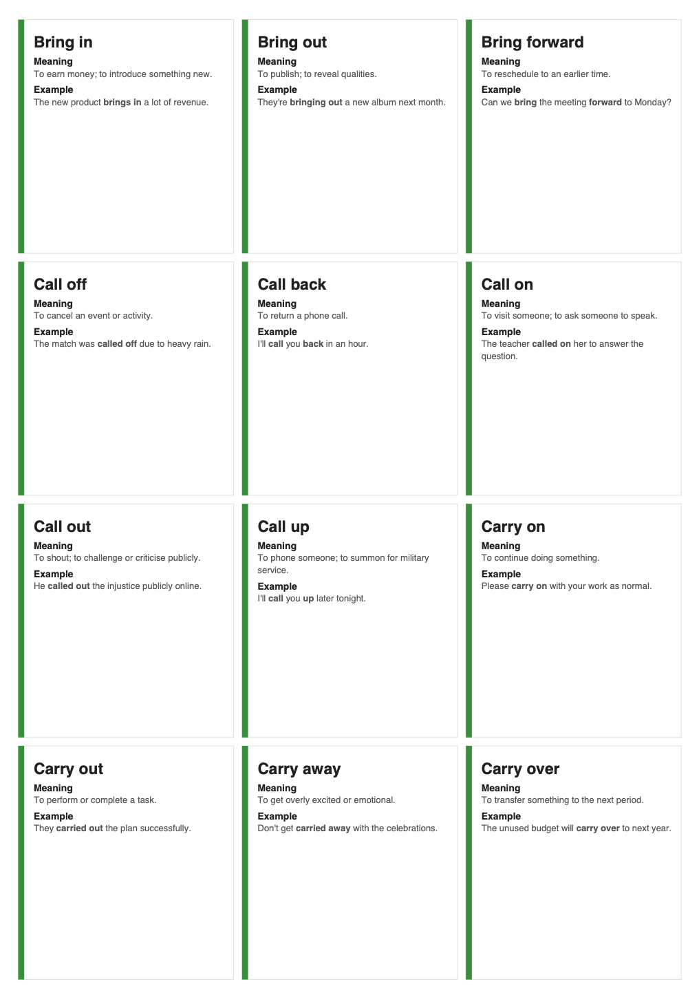 500 Phrasal Verbs Flashcards PDF | ESL Study Cards | Instant Download