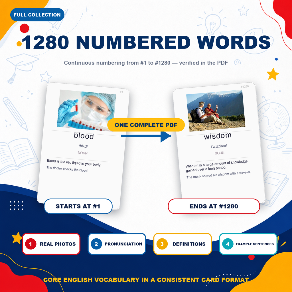 1280 English Vocabulary Flashcards with Images | Printable ESL PDF