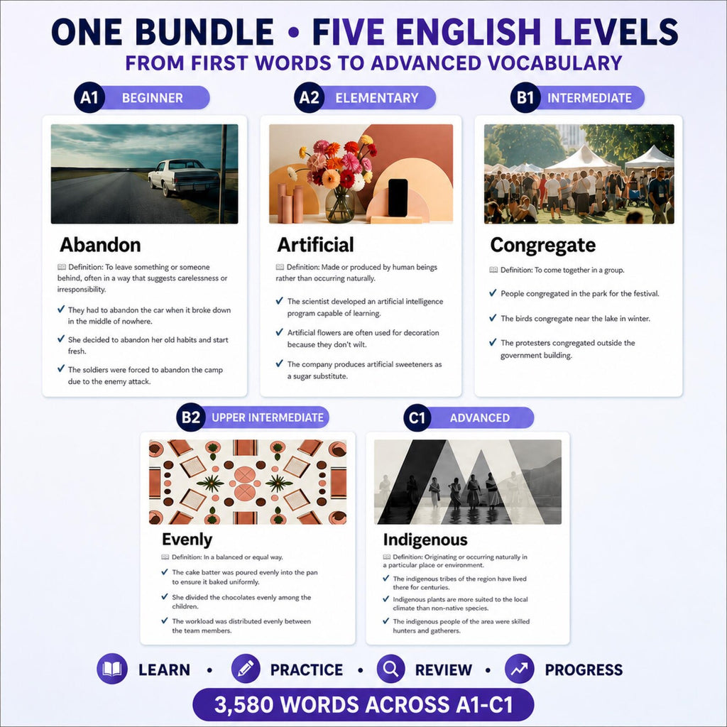 English Vocabulary Flashcards PDF | 3600+ Words, Images (A1–C1) (Digital Product)