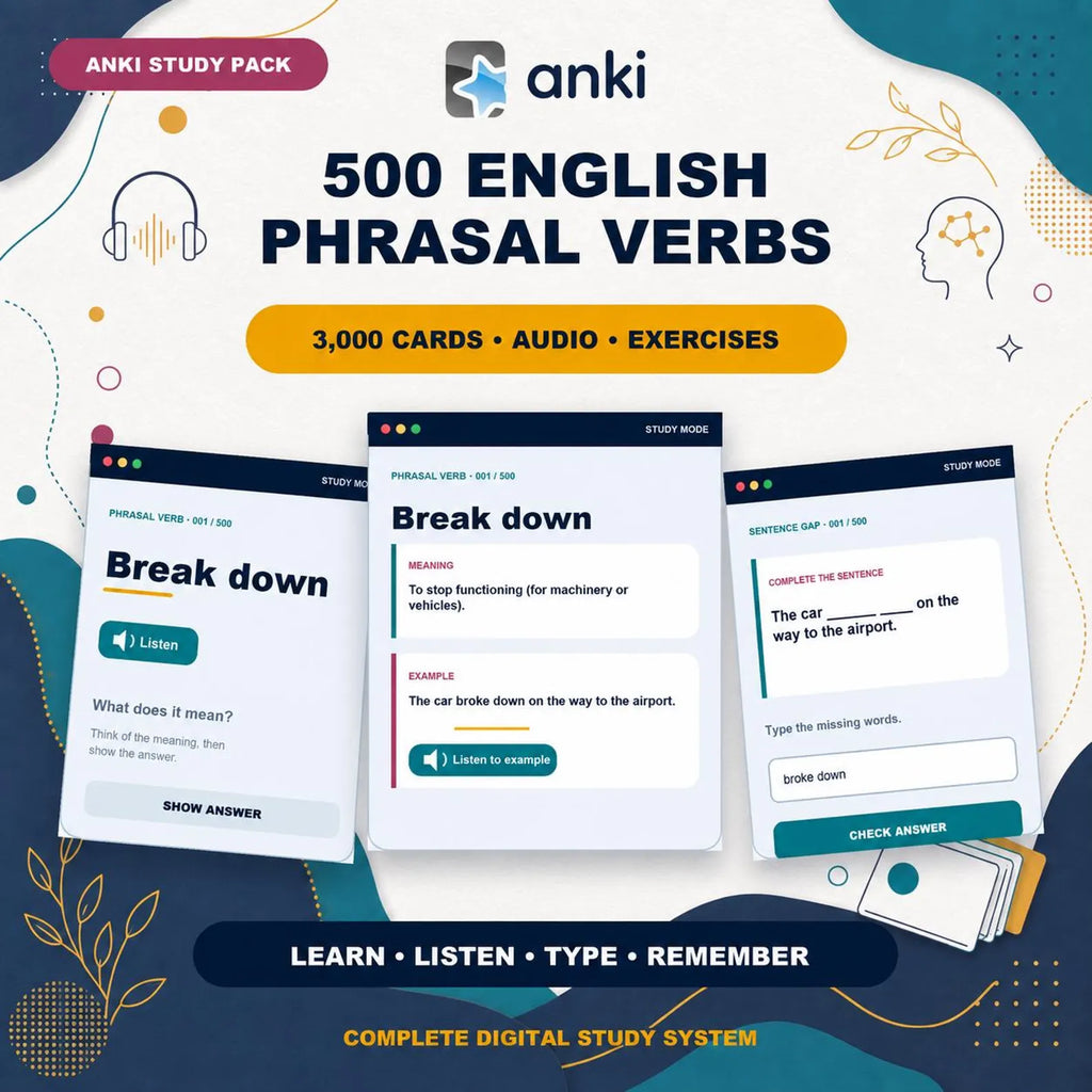 500 English Phrasal Verbs Anki Deck | Audio, Exercises, 3000 Cards (Digital Download)