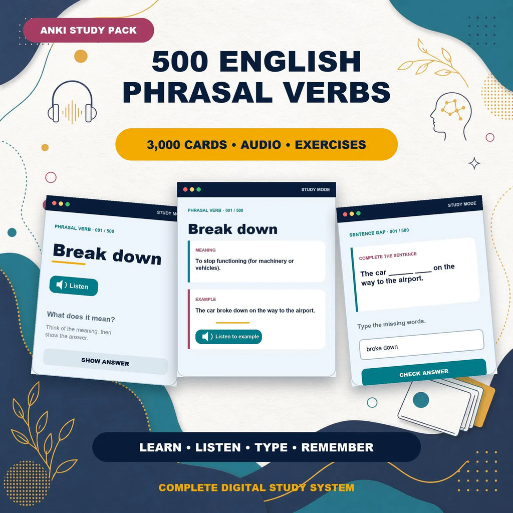 500 English Phrasal Verbs Anki Deck | Audio, Exercises, 3000 Cards (Digital Download)