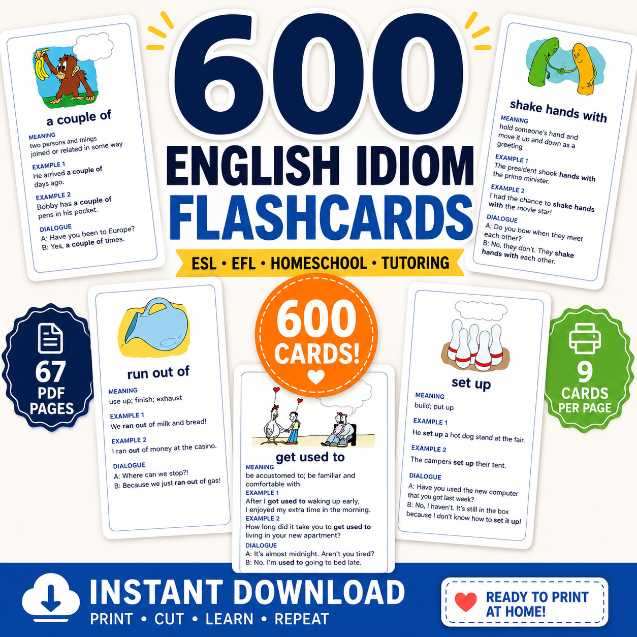600 Illustrated English Idiom Flashcards – Printable ESL Learning Cards PDF